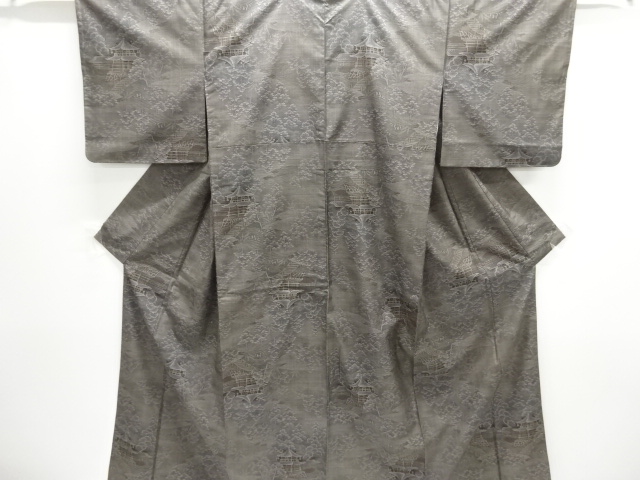 JAPANESE KIMONO / DORO OSHIMA TSUMUGI (7 maruki) / WOVEN TEMPLE SCENERY 